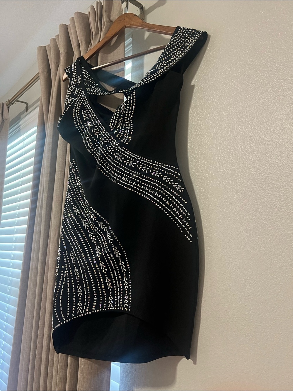 Banjul Black Mini Dress with Silver Beaded Swirls
